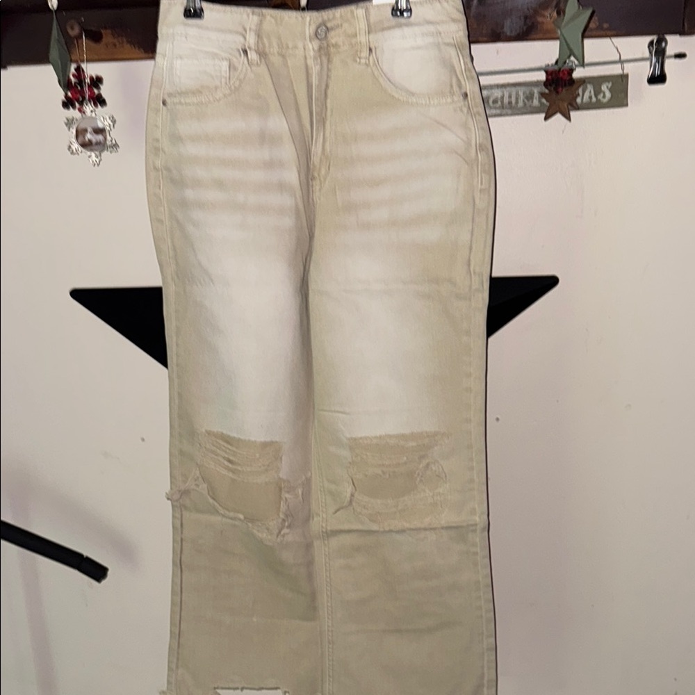 Zenana Outfitters Tan Relaxed Fit Jeans with Washed Look